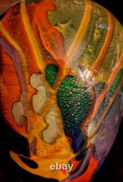 8 Aconito & Guiyot Biot France Art Glass Modernist Multicolor Gold Dust Vase