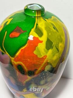8 Aconito & Guiyot Biot France Art Glass Modernist Multicolor Gold Dust Vase