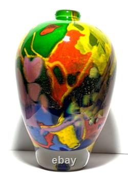 8 Aconito & Guiyot Biot France Art Glass Modernist Multicolor Gold Dust Vase