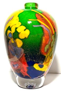 8 Aconito & Guiyot Biot France Art Glass Modernist Multicolor Gold Dust Vase