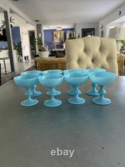 8 PV Portieux Vallerysthal Antique French Blue Opaline MilkGlass Sherbet Glasses