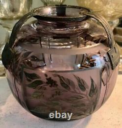 ANTIQUE D'ARGYL FRENCH ART DECO GLASS VASE Metal Mounts