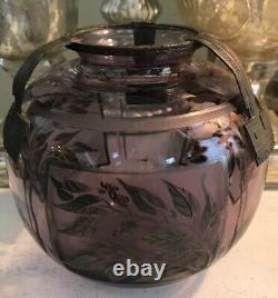 ANTIQUE D'ARGYL FRENCH ART DECO GLASS VASE Metal Mounts