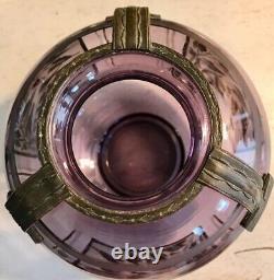 ANTIQUE D'ARGYL FRENCH ART DECO GLASS VASE Metal Mounts