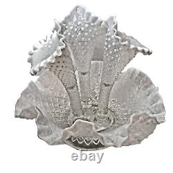 ANTIQUE FENTON FRENCH DIAMOND LACE OPALESCENT ART GLASS FLOWER EPERGNE VASE mint