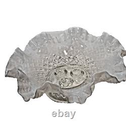 ANTIQUE FENTON FRENCH DIAMOND LACE OPALESCENT ART GLASS FLOWER EPERGNE VASE mint