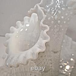 ANTIQUE FENTON FRENCH DIAMOND LACE OPALESCENT ART GLASS FLOWER EPERGNE VASE mint