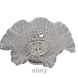 ANTIQUE FENTON FRENCH DIAMOND LACE OPALESCENT ART GLASS FLOWER EPERGNE VASE mint
