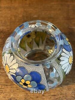ANTIQUE FRENCH ENAMELED GLASS VASE ART DECO ADRIEN MAZOYER Signed Floral