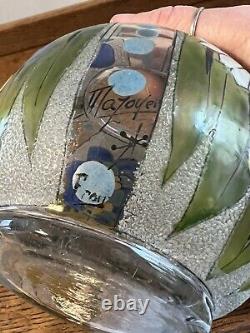 ANTIQUE FRENCH ENAMELED GLASS VASE ART DECO ADRIEN MAZOYER Signed Floral