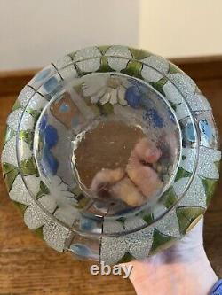 ANTIQUE FRENCH ENAMELED GLASS VASE ART DECO ADRIEN MAZOYER Signed Floral