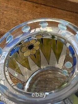 ANTIQUE FRENCH ENAMELED GLASS VASE ART DECO ADRIEN MAZOYER Signed Floral