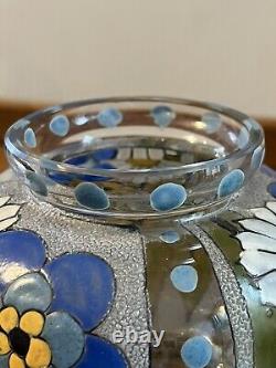 ANTIQUE FRENCH ENAMELED GLASS VASE ART DECO ADRIEN MAZOYER Signed Floral
