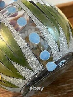 ANTIQUE FRENCH ENAMELED GLASS VASE ART DECO ADRIEN MAZOYER Signed Floral