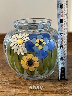 ANTIQUE FRENCH ENAMELED GLASS VASE ART DECO ADRIEN MAZOYER Signed Floral
