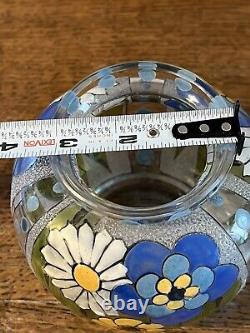ANTIQUE FRENCH ENAMELED GLASS VASE ART DECO ADRIEN MAZOYER Signed Floral