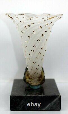 ANTIQUE FRENCH OPALINE GLASS & BRONZE RAMS HEAD CORNUCOPIA VASE MARBLE BASE af