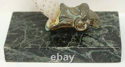 ANTIQUE FRENCH OPALINE GLASS & BRONZE RAMS HEAD CORNUCOPIA VASE MARBLE BASE af