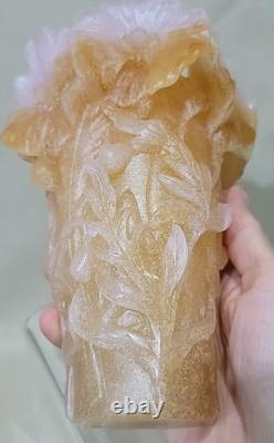 ANTIQUE French Daum Nancy Pate De Verre Art Glass Vase Lilac &? Signed Rare 7