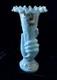 ANTIQUE French OPALINE GLASS HAND VASE Blue milk glass cornucopia Victorian 9
