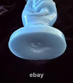 ANTIQUE French OPALINE GLASS HAND VASE Blue milk glass cornucopia Victorian 9