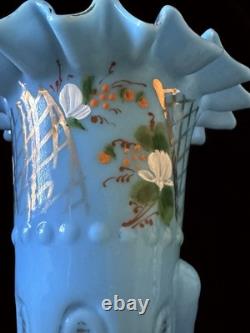 ANTIQUE French OPALINE GLASS HAND VASE Blue milk glass cornucopia Victorian 9