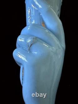 ANTIQUE French OPALINE GLASS HAND VASE Blue milk glass cornucopia Victorian 9