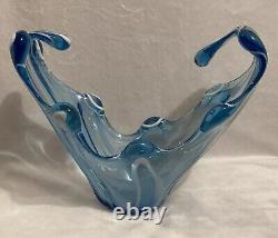 ANTIQUE VINTAGE BLUE & WHITE SWIRLED GLASS VASE BOWL French or Scandinavian RARE