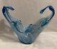 ANTIQUE VINTAGE BLUE & WHITE SWIRLED GLASS VASE BOWL French or Scandinavian RARE