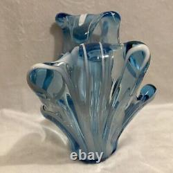 ANTIQUE VINTAGE BLUE & WHITE SWIRLED GLASS VASE BOWL French or Scandinavian RARE