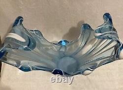 ANTIQUE VINTAGE BLUE & WHITE SWIRLED GLASS VASE BOWL French or Scandinavian RARE
