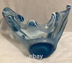 ANTIQUE VINTAGE BLUE & WHITE SWIRLED GLASS VASE BOWL French or Scandinavian RARE