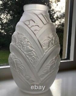 ANTIQUE c1920 Art Deco Frosted Glass French Vase MULLER FRERES LUNEVILLE France
