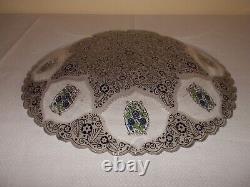 ART DECO Glass Centerpiece Bowl MARCEL GOUPY antique FRENCH enameled Floral Leaf