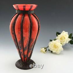 A French Intercalaire Vase Encased in Wrought Iron Mounts c1930