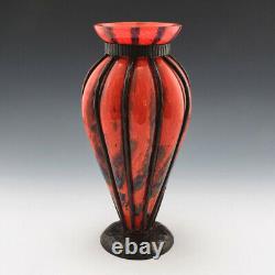 A French Intercalaire Vase Encased in Wrought Iron Mounts c1930