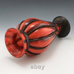 A French Intercalaire Vase Encased in Wrought Iron Mounts c1930