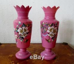 A Pair Of Antique Pink Opaline Glass Vases