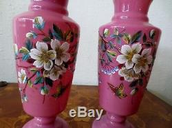 A Pair Of Antique Pink Opaline Glass Vases