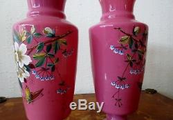 A Pair Of Antique Pink Opaline Glass Vases