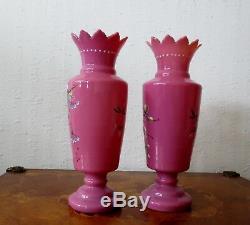 A Pair Of Antique Pink Opaline Glass Vases