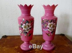 A Pair Of Antique Pink Opaline Glass Vases