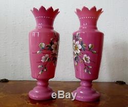 A Pair Of Antique Pink Opaline Glass Vases