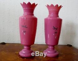 A Pair Of Antique Pink Opaline Glass Vases