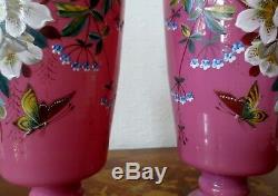 A Pair Of Antique Pink Opaline Glass Vases