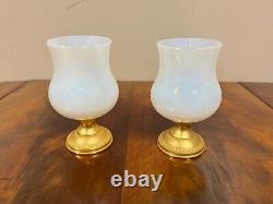 A Pair of Vintage French Opaline Glass and Gilt Metal Bud Vases