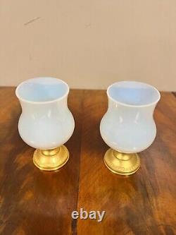 A Pair of Vintage French Opaline Glass and Gilt Metal Bud Vases