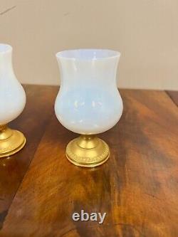 A Pair of Vintage French Opaline Glass and Gilt Metal Bud Vases