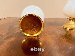A Pair of Vintage French Opaline Glass and Gilt Metal Bud Vases