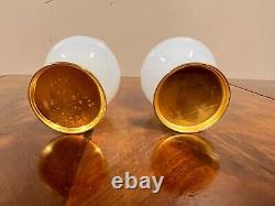 A Pair of Vintage French Opaline Glass and Gilt Metal Bud Vases